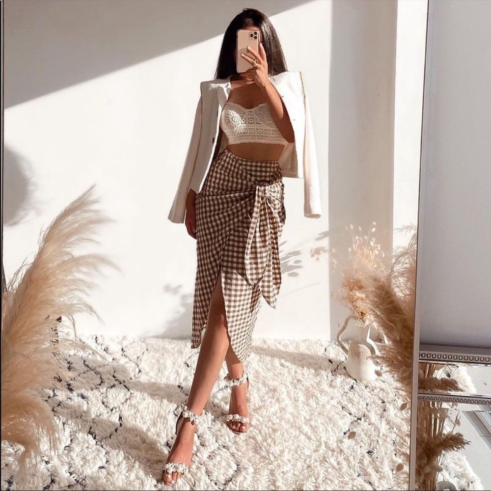 Zara Gingham Wrap Skirt Black/white color - Picture 5 of 11